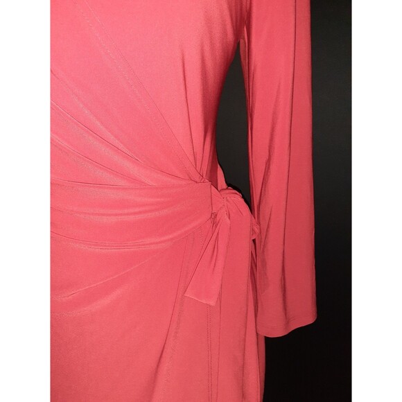 NEW ANNE KLEIN Size L Faux Wrap Dress Red Long Sleeve Stretch Knit Knee Length - Picture 2 of 4